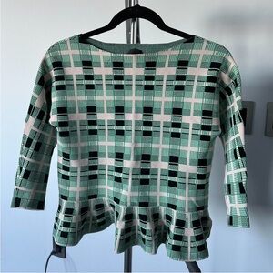 Pinko Black and White and Green Peplum Blouse